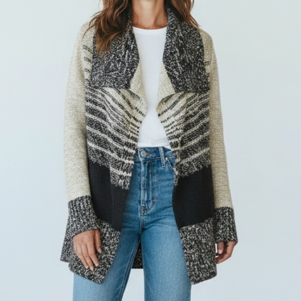Caslon Women’s Striped Open Front Knit Angora Blend Cardigan